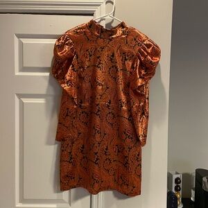 Cinq-A-Sept Size 8 Orange Long Sleeve Dress w/ Puff Sleves